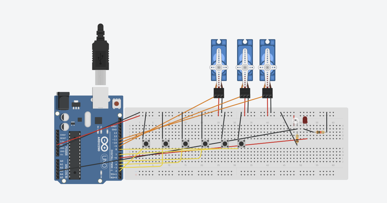 Tinkercad 3D-weergave van lasers en spiegels
