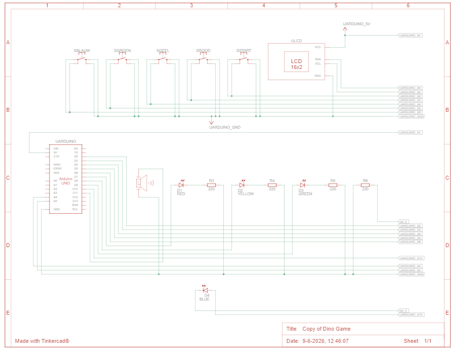 Tinkercad schematische weergave van de Dino game
