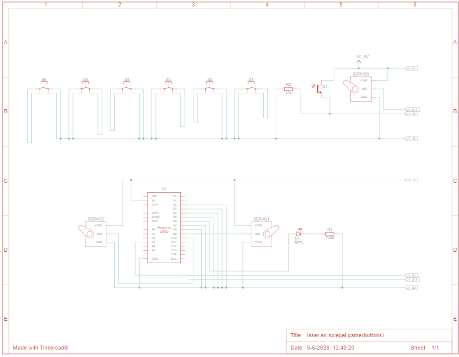 Tinkercad schematische weergave van lasers en spiegels